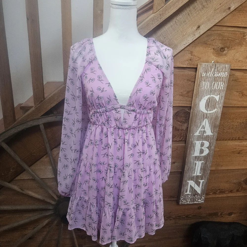 Forever 21 Purple and Pink Long Sleeve Sundress - Picture 4 of 11